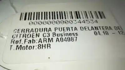 Second-hand car spare part front right door lock for citroen c3 business oem iam references arm a04087  