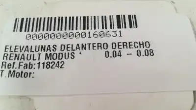 Second-hand car spare part passenger side right window regulator for renault modus * oem iam references 118242  