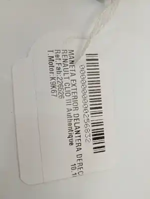 Peça sobressalente para automóvel em segunda mão puxador exterior frente direito por renault clio iii authentique referências oem iam 226526  