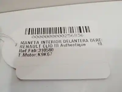 Second-hand car spare part interior right front handle for renault clio iii authentique oem iam references 310580  