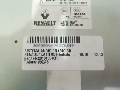 Second-hand car spare part audio system / radio cd for renault latitude initiale 241 cv / 177 kw oem iam references 281010508r  