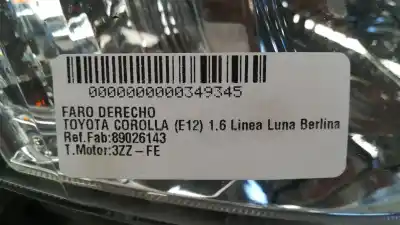Second-hand car spare part right headlight for toyota corolla (e12) 1.6 16v oem iam references 89026143  