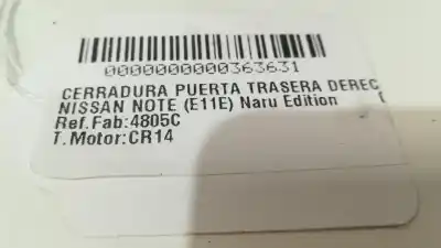 Second-hand car spare part rear right door lock for nissan note (e11e) naru edition 88 cv / 65 kw oem iam references 4805c  