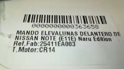 Peça sobressalente para automóvel em segunda mão botão / interruptor elevador vidro dianteiro direito por nissan note (e11e) naru edition 88 cv / 65 kw referências oem iam 25411ea003  
