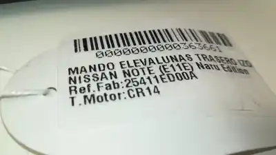 Peça sobressalente para automóvel em segunda mão botão / interruptor elevador vidro traseiro esquerdo por nissan note (e11e) naru edition 88 cv / 65 kw referências oem iam 25411ed00a  