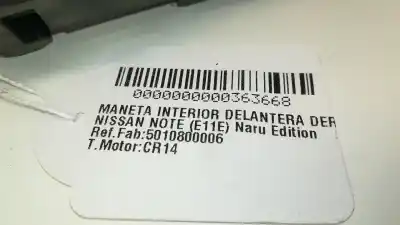 Peça sobressalente para automóvel em segunda mão puxador interior dianteiro direito por nissan note (e11e) naru edition 88 cv / 65 kw referências oem iam 5010800006