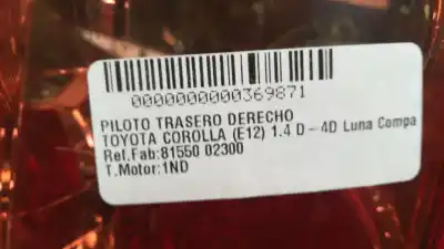 Second-hand car spare part right tailgate light for toyota corolla (_e12_) 1.4 d (nde120_) oem iam references 81550 02300  