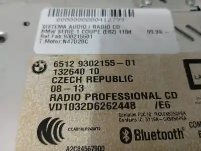 Peça sobressalente para automóvel em segunda mão sistema de áudio / rádio cd por bmw serie 1 coupe (e82) 118d referências oem iam 930215501  