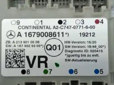 Second-hand car spare part comfort module for mercedes-benz clase c (w205) familiar c 220 t d (205.214) oem iam references a1679008611 e3-a1-18-1 a2c7470771600