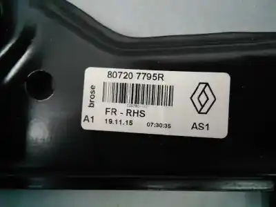Second-hand car spare part passenger side right window regulator for renault kadjar business 4x4 oem iam references 807207795r e1-a1-22-2 