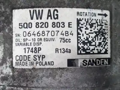 Peça sobressalente para automóvel em segunda mão compressor de ar condicionado a/a a/c por seat toledo (kg3) reference referências oem iam 5q0820803e p3-a2-14-2 