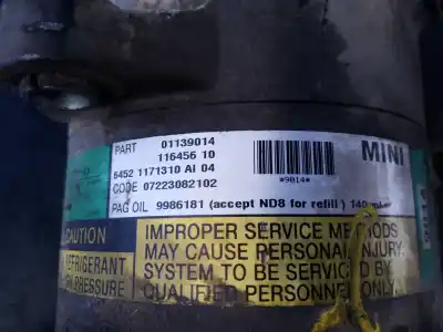 Peça sobressalente para automóvel em segunda mão compressor de ar condicionado a/a a/c por bmw mini (r50,r53) cooper referências oem iam 01139014 p3-a1-13-1 11645610