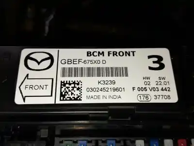 Second-hand car spare part fuse box unit for mazda cx-5 (kf) 2.0 oem iam references 675x0d  f005v03442