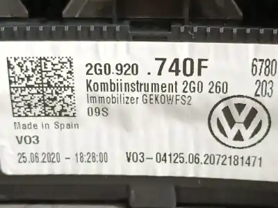 Автозапчастина б/у панель інструментів для volkswagen t-cross (c11) 1.0 tsi посилання на oem iam 2g0920740f e2-a1-25-3 