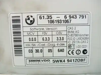 Second-hand car spare part electronic module for bmw serie 1 berlina (e81/e87) 118d oem iam references 6943791 6943791 6943791