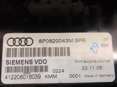 Peça sobressalente para automóvel em segunda mão COMANDO DE SOFAGEM (CHAUFFAGE / AR CONDICIONADO)  por AUDI A3 (8P)  Referências OEM IAM 8P0820043M  8P0820043M
