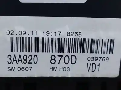 Pièce détachée automobile d'occasion compteur de vitesse tableau de bord pour volkswagen passat b7 (362) 1.6 tdi références oem iam 3aa920870d