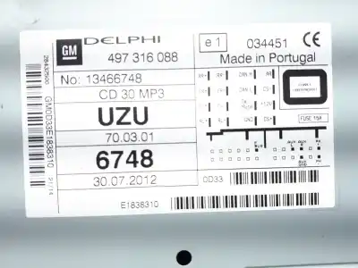 İkinci el araba yedek parçası ses sistemi / radyo cd için opel corsa d corsavan oem iam referansları 13466748  497316088