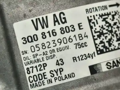 Second-hand car spare part air conditioning compressor for seat arona fr 90 cv / 66 kw oem iam references 3q0816803e