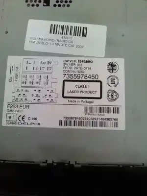 Second-hand car spare part audio system / radio cd for fiat doblo cargo 1.3 16v jtd cat oem iam references 7355978450  