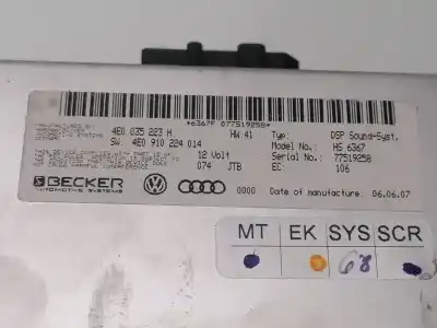 Pezzo di ricambio per auto di seconda mano modulo elettronico per audi a8 d3 (4e2, 4e8) 4.0 tdi quattro riferimenti oem iam 4e0035223h  4e0910224