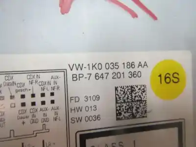 Автозапчасти б/у аудиосистема / радио cd за volkswagen passat variant (3c5) 2.0 tdi ссылки oem iam 1k0057187ax  1k0035186aa