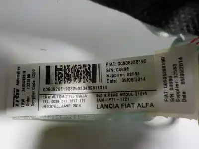 Автозапчастина б/у передня права подушка безпеки для alfa romeo giulietta (191) 1.4 turbo cat посилання на oem iam 52003599  00505268190
