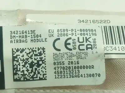 Second-hand car spare part front right curtain airbag for citroen c3 aircross ii (2r_, 2c_) 1.2 puretech 110 (2rhnzb, 2rhnzw, 2rhnpx, 2rhnpj) oem iam references 9821033480  34216413e