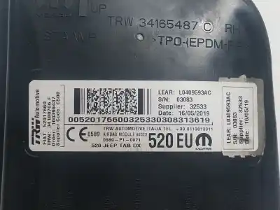 Автозапчастина б/у передня права бічна подушка безпеки для jeep renegade suv (bu, b1, bv) 1.0 t-gdi посилання на oem iam   52017660