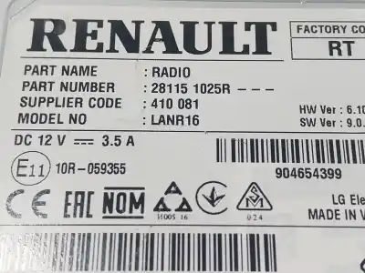 Second-hand car spare part audio system / radio cd for renault megane iv fastback (b9a/m/n_) 1.8 rs tce 280 (b9m6) oem iam references 281151025r  281151025r