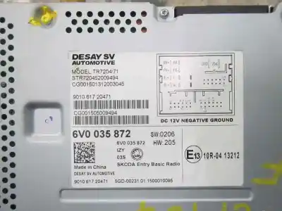 Автозапчастина б/у аудіо система / радіо cd для skoda fabia 1.0 mpi посилання на oem iam 6v0035872 izy  6v0035872