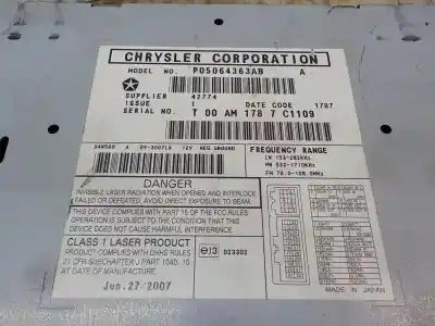 Second-hand car spare part audio system / radio cd for dodge caliber 2.0 crd oem iam references 5064362aa  05064363ab