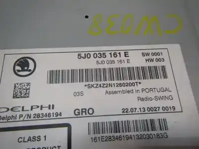 Second-hand car spare part audio system / radio cd for skoda rapid active oem iam references 5j0035161e 28346194 5j0035161e