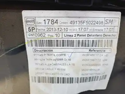 Автозапчастина б/у обработка передніх правіх дверей для seat leon (5f1) reference посилання на oem iam 5f4867132  