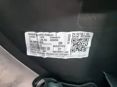 Peça sobressalente para automóvel em segunda mão forra / revestimento da porta dianteira direita por citroen c4 pure tech 130 cv / 96 kw referências oem iam 98527036zd