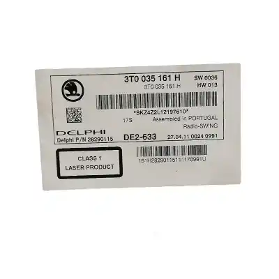 Second-hand car spare part AUDIO SYSTEM / RADIO CD for SKODA RAPID (NH) (07.2012->)  OEM IAM references 3T0035161H  
