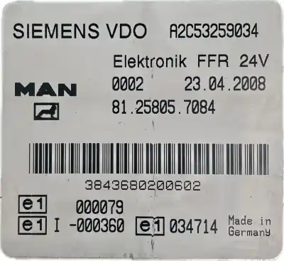 Second-hand car spare part ecu engine control for man tgx  oem iam references 81258057084 a2c53259034  