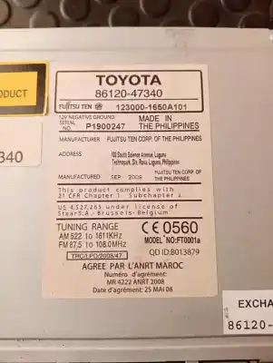 Pezzo di ricambio per auto di seconda mano IMPIANTO AUDIO / RADIO CD per TOYOTA PRIUS (ZVW30)  Riferimenti OEM IAM 8612047340  