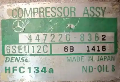 Peça sobressalente para automóvel em segunda mão COMPRESSOR DE AR CONDICIONADO A/A A/C por MERCEDES CLASE A  Referências OEM IAM 4472208362  