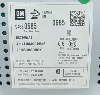 Pezzo di ricambio per auto di seconda mano IMPIANTO AUDIO / RADIO CD per CHEVROLET CRUZE STATION WAGON LT Riferimenti OEM IAM 557799431  