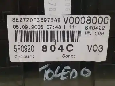 Second-hand car spare part dashboard for seat toledo (5p2) reference oem iam references 5p0920804c  