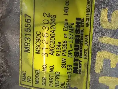 Автозапчастина б/у КОМПРЕСОР КОНДИЦИОНЕРА для MITSUBISHI GALANT BERLINA (EA0)  Посилання на OEM IAM MR315567 AKC200A204G  N1.Z1.20.14.A