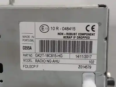 Pezzo di ricambio per auto di seconda mano IMPIANTO AUDIO / RADIO CD per FORD TRANSIT CUSTOM KASTEN  Riferimenti OEM IAM GK2T18C815HG E1110R048415  N1.Z3.2.2.3