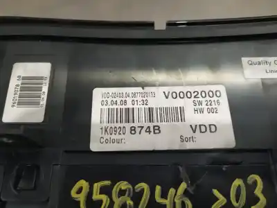 Pièce détachée automobile d'occasion COMPTEUR DE VITESSE TABLEAU DE BORD pour VOLKSWAGEN GOLF V BERLINA (1K1)  Références OEM IAM V0002000 1K0920874B 9601907868  N1.Z2.1.6.2