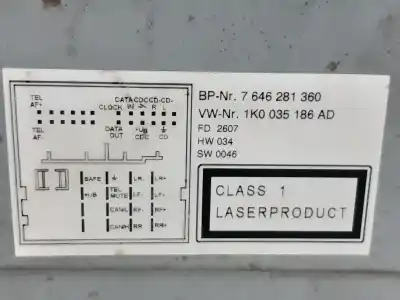 Pezzo di ricambio per auto di seconda mano impianto audio / radio cd per volkswagen caddy ka/kb (2k) furg. 69 cv / 51 kw riferimenti oem iam 1k0035186ad  