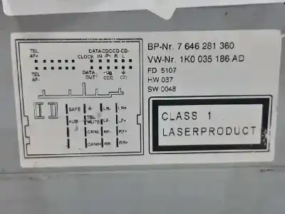 İkinci el araba yedek parçası ses sistemi / radyo cd için volkswagen jetta iii (1k2) 1.9 tdi oem iam referansları 1k0035186ad  