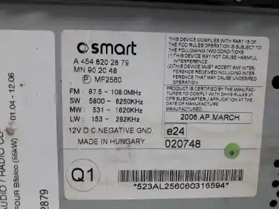 Автозапчасти б/у аудиосистема / радио cd за smart forfour (454) 1.1 (454.030) ссылки oem iam a4548202879  