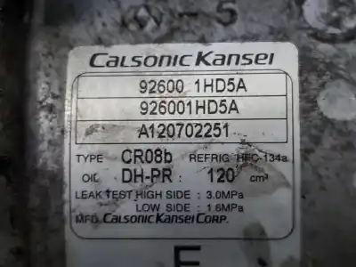 Peça sobressalente para automóvel em segunda mão compressor de ar condicionado a/a a/c por nissan micra iv (k13k) 1.2 referências oem iam 926001hd5a