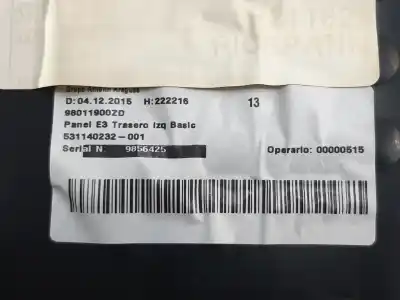 Peça sobressalente para automóvel em segunda mão forra / revestimento da porta traseira esquerda por citroen c4 cactus feel referências oem iam 98011900zd  