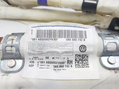 Second-hand car spare part front right curtain airbag for volkswagen golf vi (5k1) 2.0 tdi oem iam references 5k6880742b